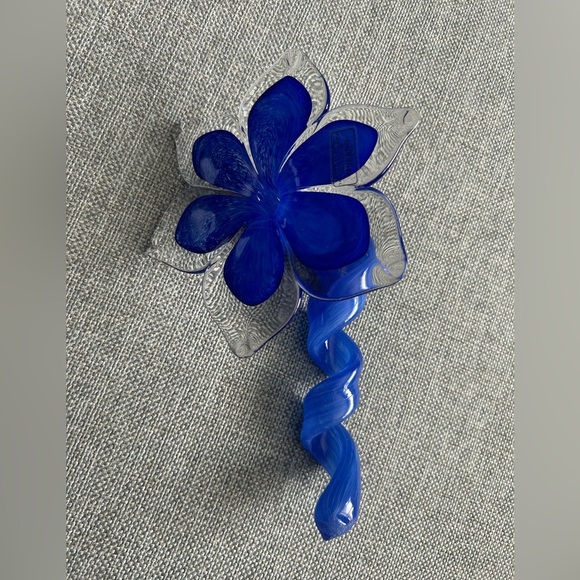 Vintage Murano Italy Hand Blown Art Glass Blue Flower  Twisted Stem - Picture 8 of 15